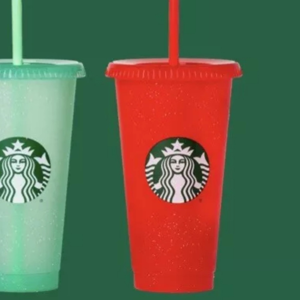 Starbucks Red and Green glitter holiday 24oz venti Tumbler cold cup